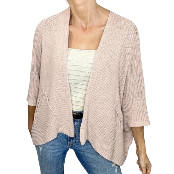 Cocogio Italy pastel pink cotton blend boxy cardigan sweater wrap shawl OS - Picture 3 of 11